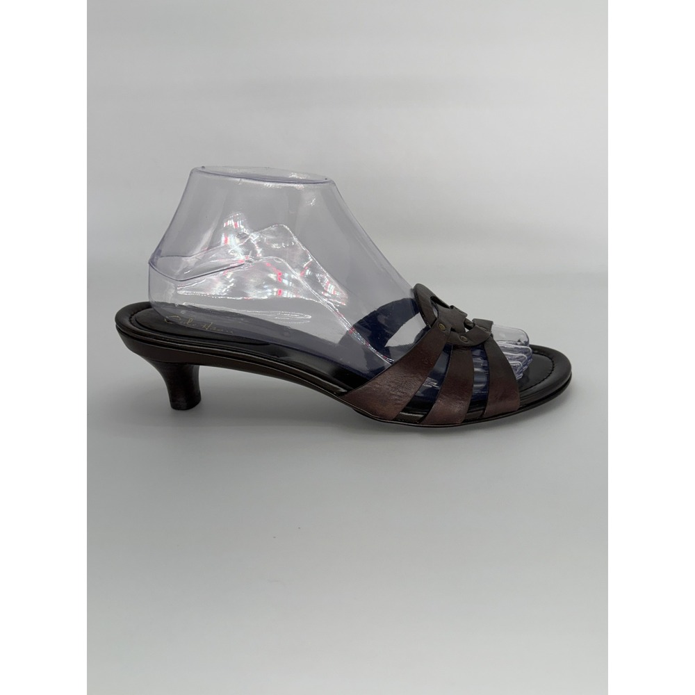 Cole Haan Womens Brown Leather Strappy Kitten Heel Sandals Studded Slides 8B